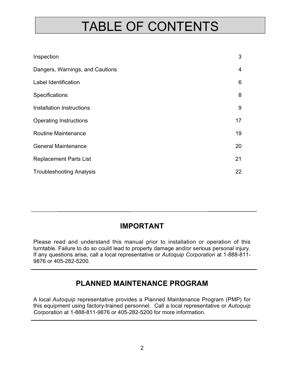 Autoquip SR4 MANUAL TURNTABLE User Manual | Page 2 / 22