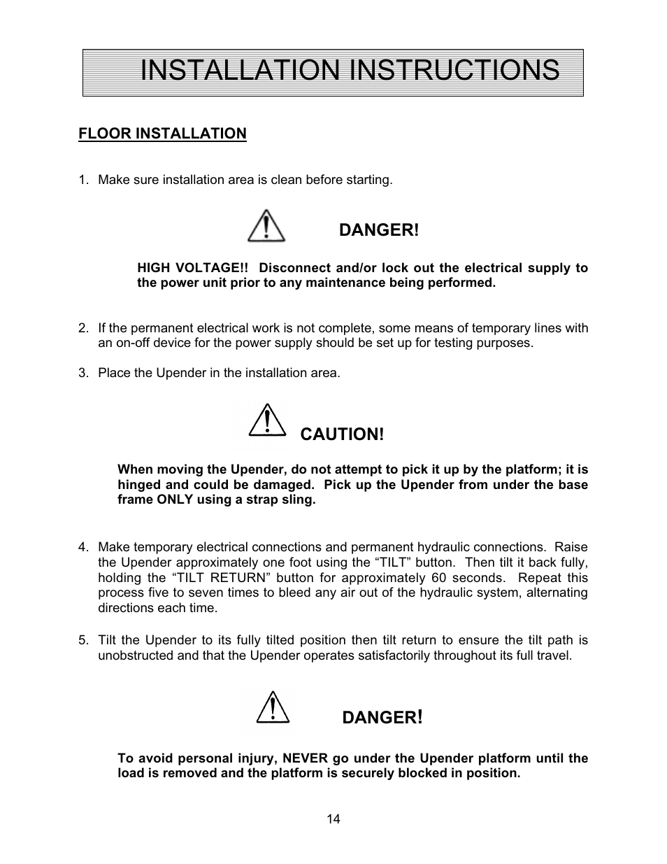 Installation instructions | Autoquip TITAN UPENDER User Manual | Page 14 / 31