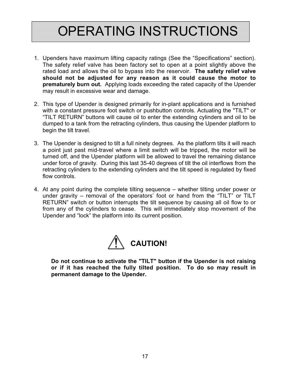 Operating instructions | Autoquip TITAN UPENDER User Manual | Page 17 / 31