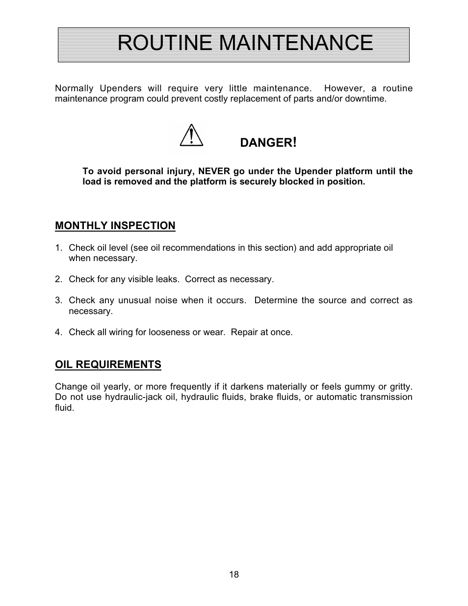 Routine maintenance | Autoquip TITAN UPENDER User Manual | Page 18 / 31