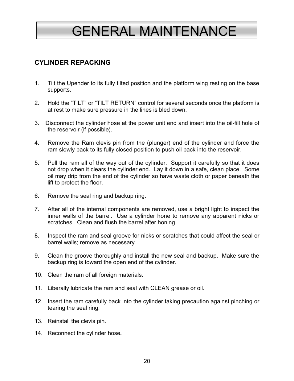 General maintenance | Autoquip TITAN UPENDER User Manual | Page 20 / 31