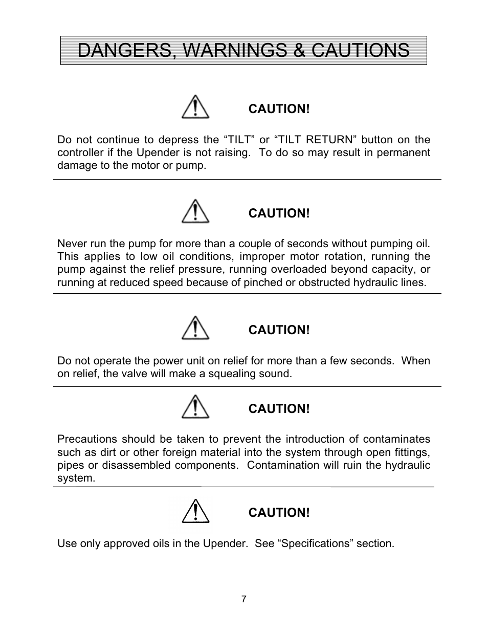 Dangers, warnings & cautions | Autoquip TITAN UPENDER User Manual | Page 7 / 31