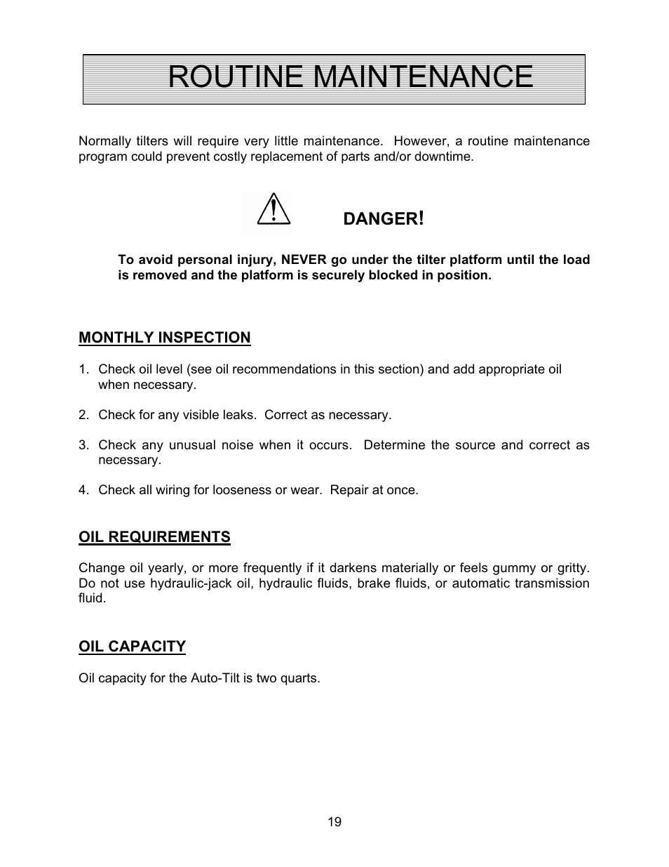 Routine maintenance | Autoquip AUTO-TILT PORTABLE TILTER User Manual | Page 19 / 31