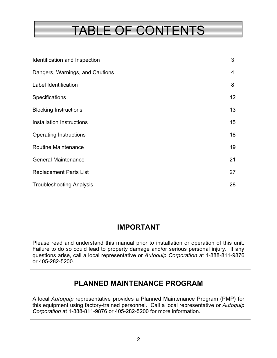 Autoquip AUTO-TILT PORTABLE TILTER User Manual | Page 2 / 31