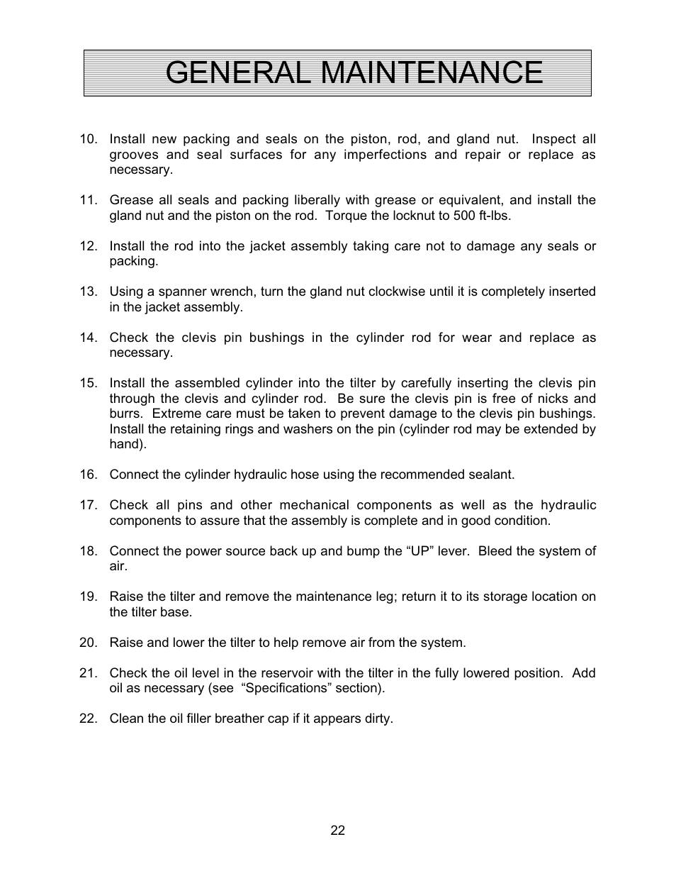 General maintenance | Autoquip AUTO-TILT PORTABLE TILTER User Manual | Page 22 / 31