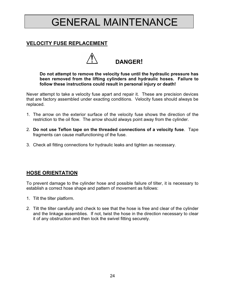 General maintenance | Autoquip AUTO-TILT PORTABLE TILTER User Manual | Page 24 / 31