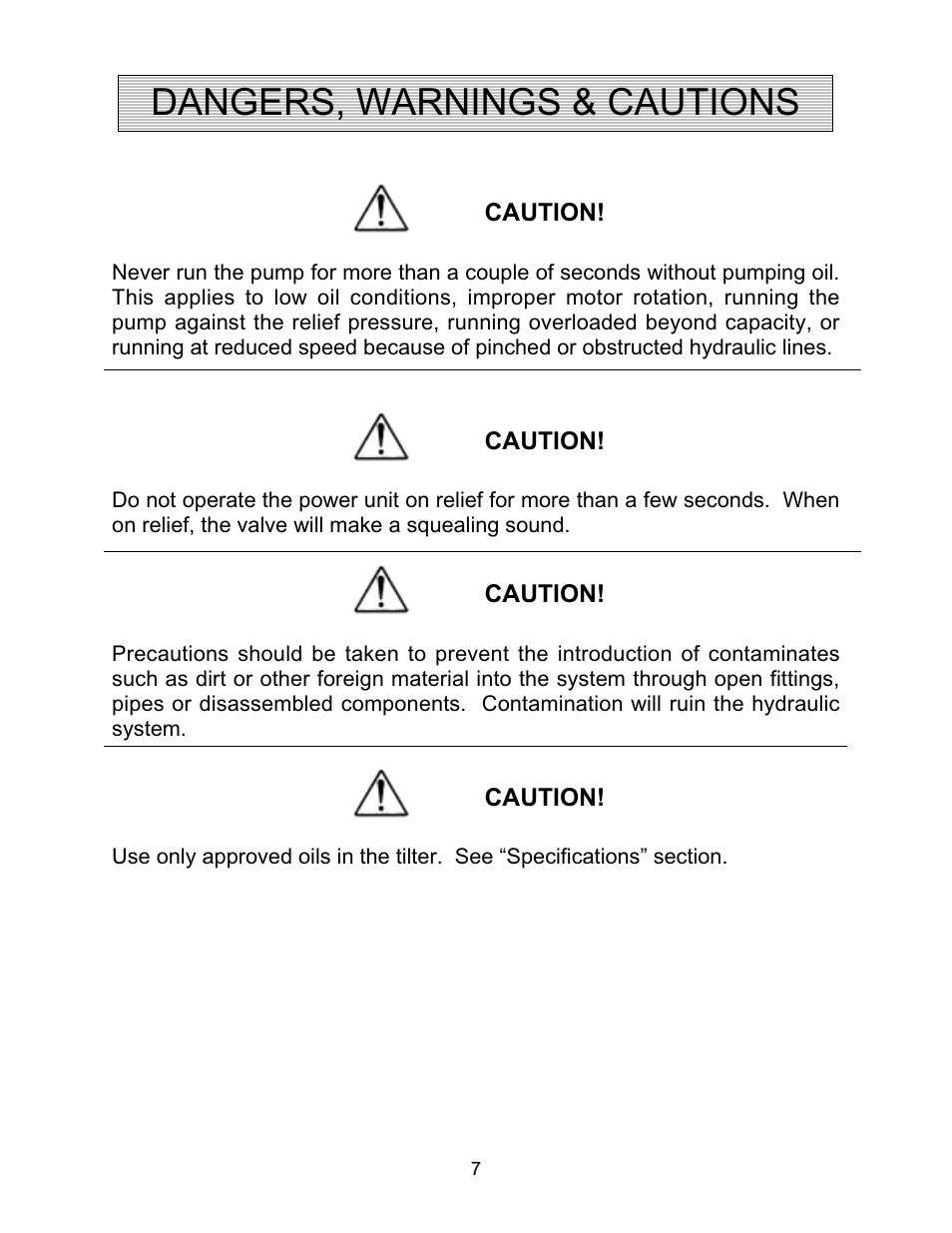 Dangers, warnings & cautions | Autoquip AUTO-TILT PORTABLE TILTER User Manual | Page 7 / 31