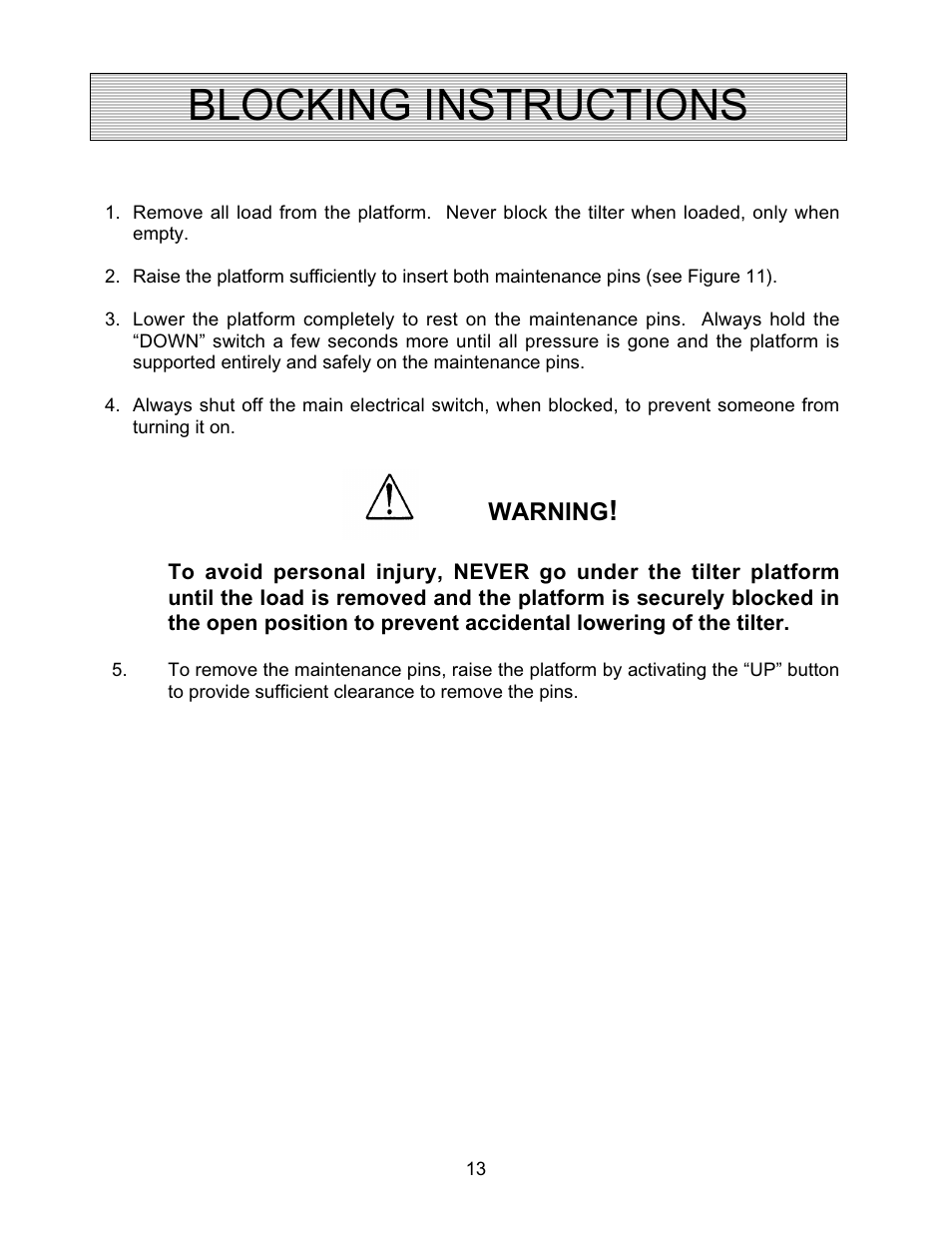 Blocking instructions | Autoquip SERIES 35 TILTERS User Manual | Page 13 / 35