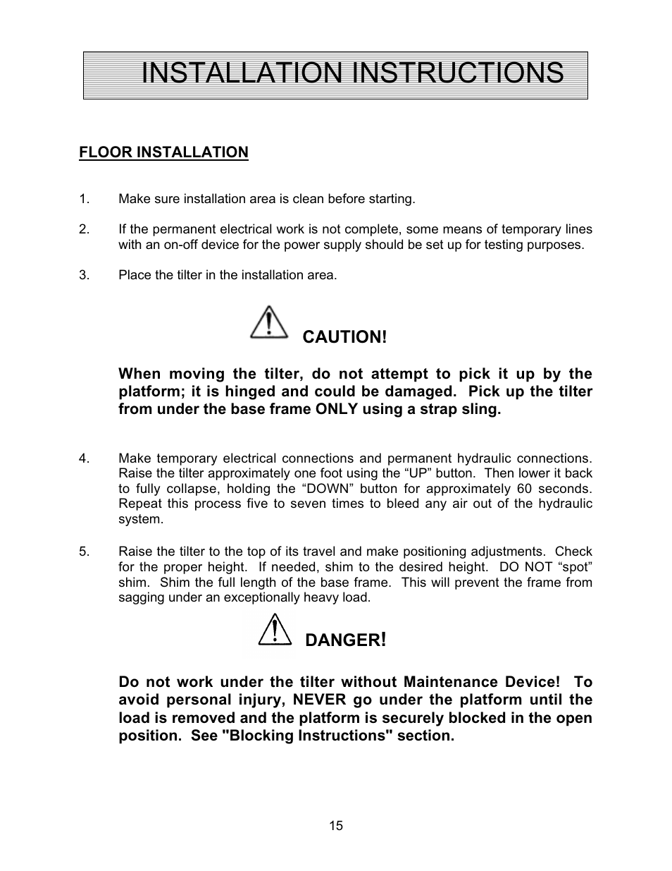 Installation instructions | Autoquip SERIES 35 TILTERS User Manual | Page 15 / 35