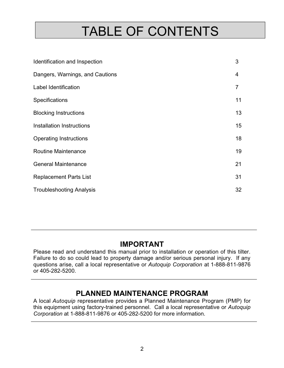 Autoquip SERIES 35 TILTERS User Manual | Page 2 / 35