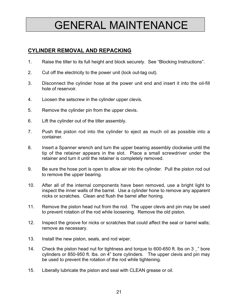 General maintenance | Autoquip SERIES 35 TILTERS User Manual | Page 21 / 35