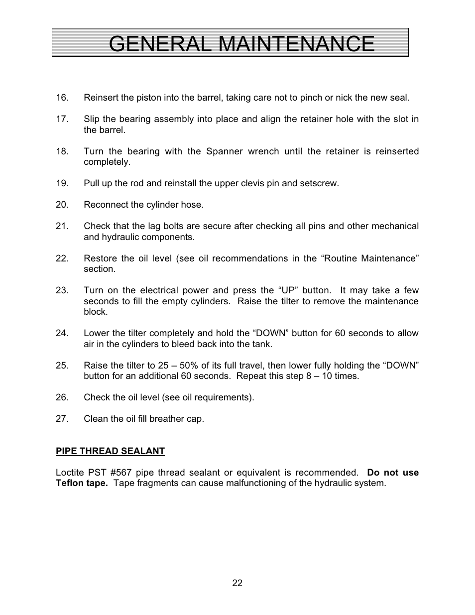 General maintenance | Autoquip SERIES 35 TILTERS User Manual | Page 22 / 35