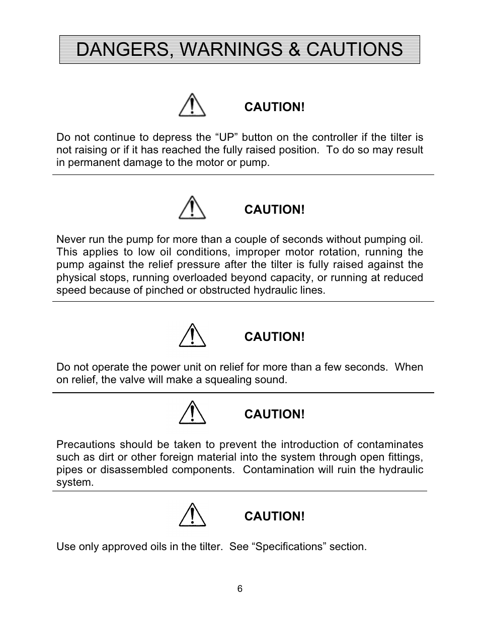 Dangers, warnings & cautions | Autoquip SERIES 35 TILTERS User Manual | Page 6 / 35