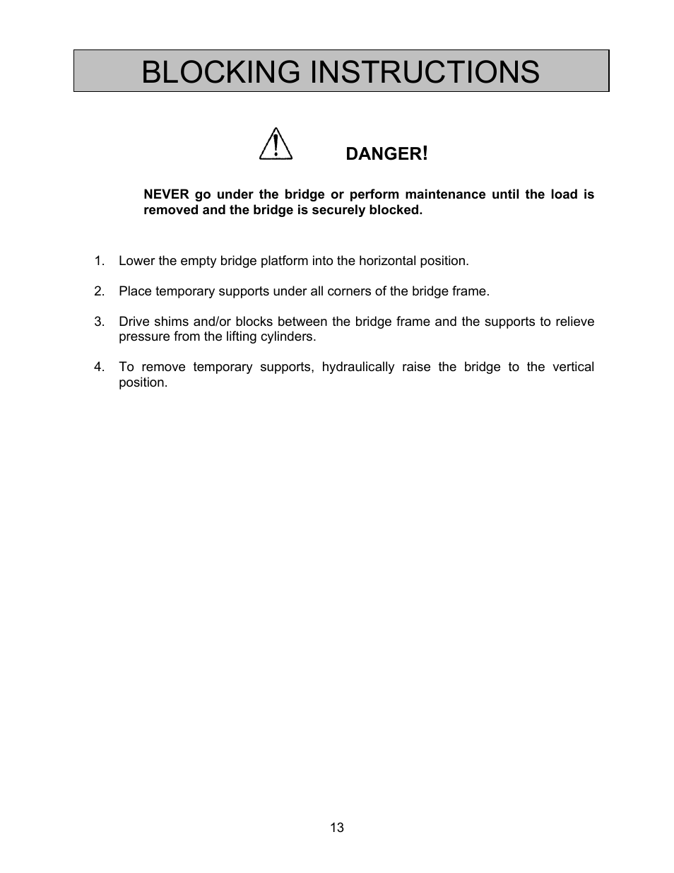 Blocking instructions | Autoquip BASCULE BRIDGE - DOUBLE LEAF User Manual | Page 13 / 44