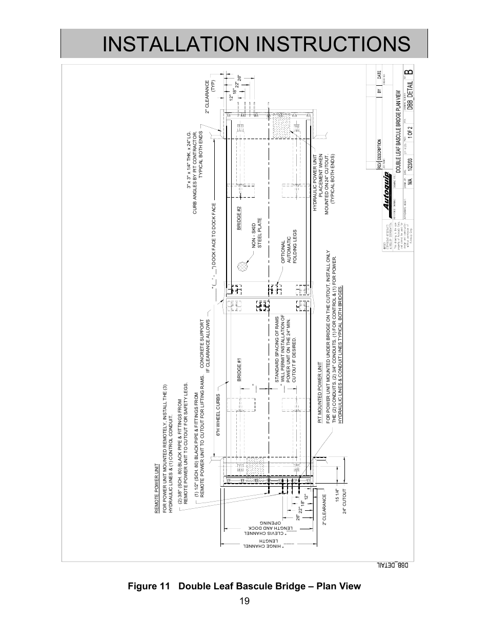 Installation instructions | Autoquip BASCULE BRIDGE - DOUBLE LEAF User Manual | Page 19 / 44