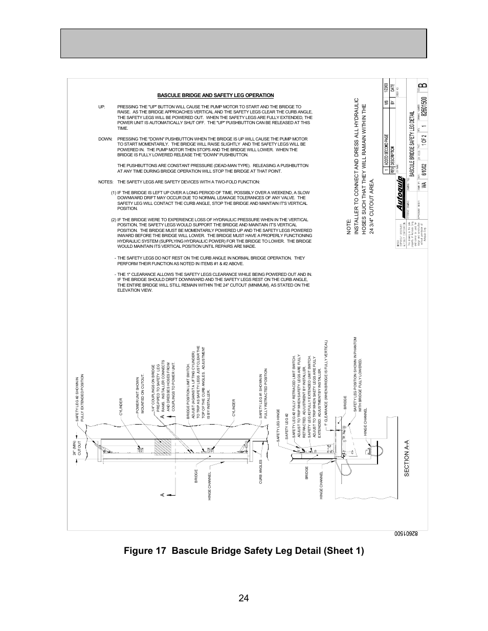 Installation instructions, Se ct io n a-a | Autoquip BASCULE BRIDGE - DOUBLE LEAF User Manual | Page 24 / 44