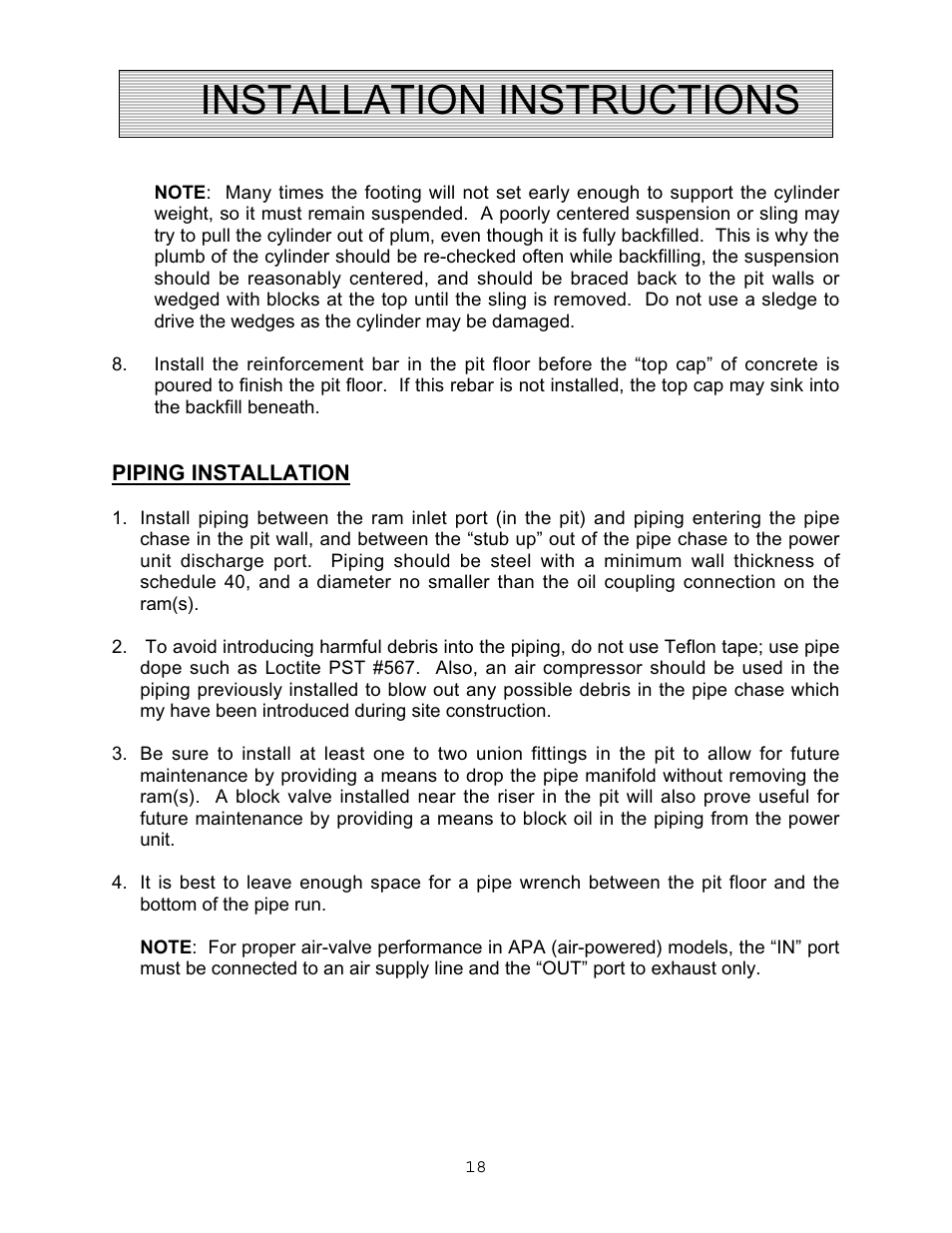 Installation instructions | Autoquip VERTICAL RAM LIFTS - DUAL RAM User Manual | Page 18 / 37