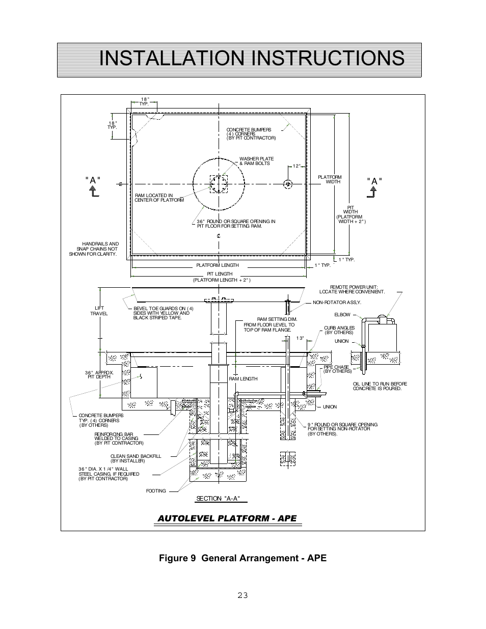 Installation instructions, Figure 9 general arrangement - ape | Autoquip VERTICAL RAM LIFTS - DUAL RAM User Manual | Page 23 / 37