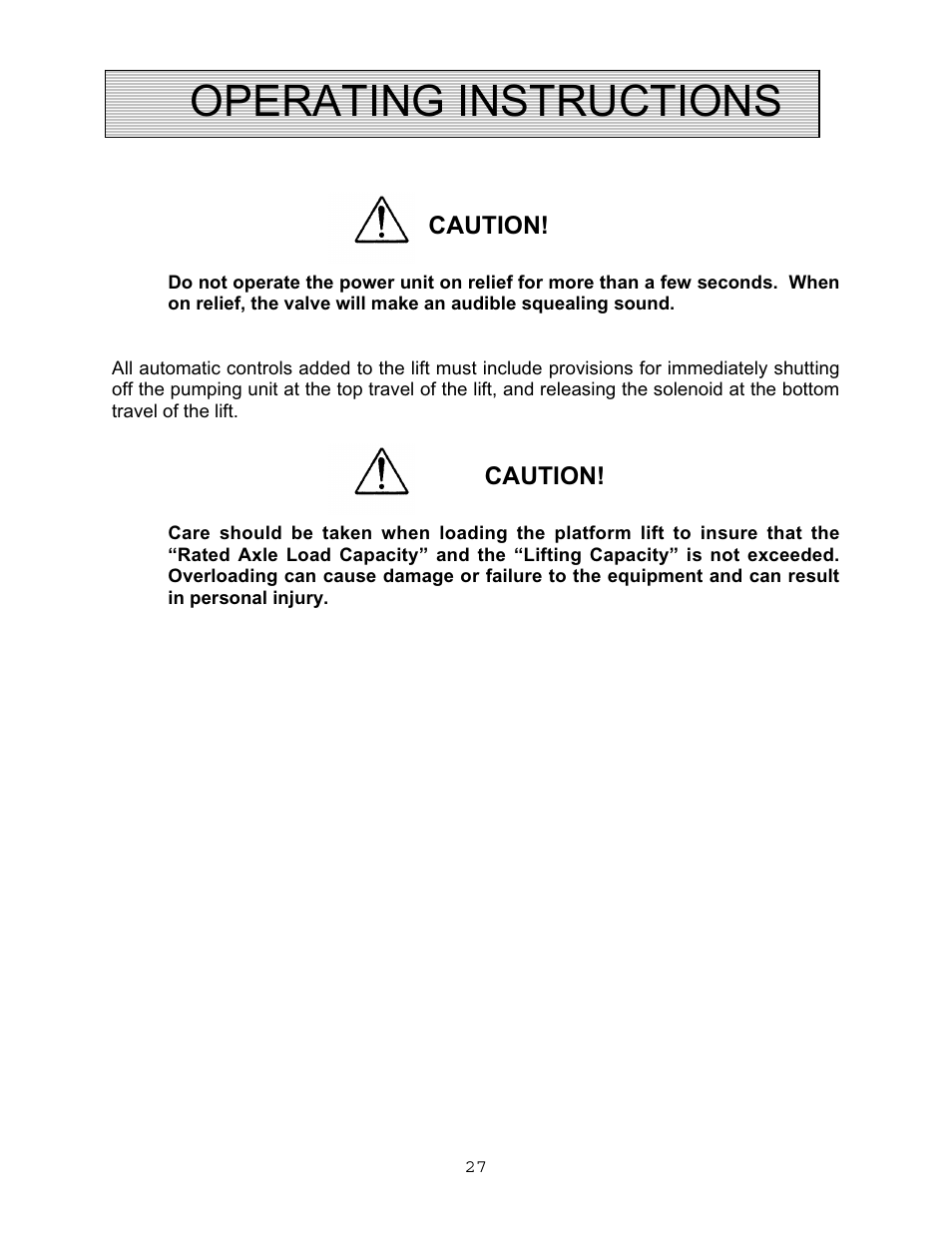 Operating instructions | Autoquip VERTICAL RAM LIFTS - DUAL RAM User Manual | Page 27 / 37