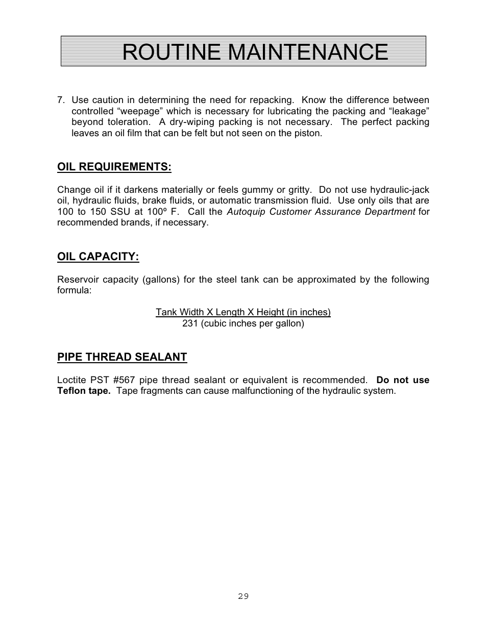 Routine maintenance | Autoquip VERTICAL RAM LIFTS - DUAL RAM User Manual | Page 29 / 37