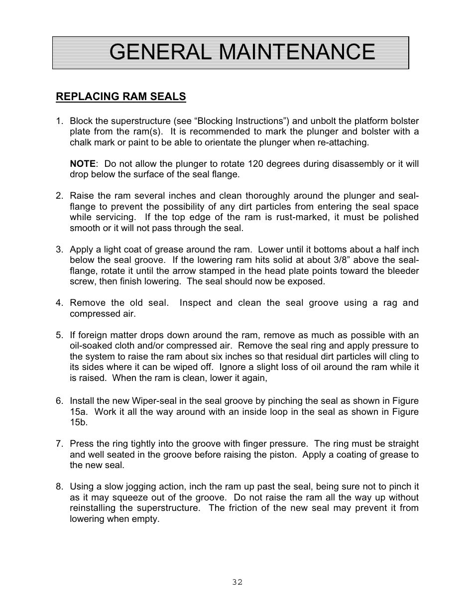 General maintenance | Autoquip VERTICAL RAM LIFTS - DUAL RAM User Manual | Page 32 / 37