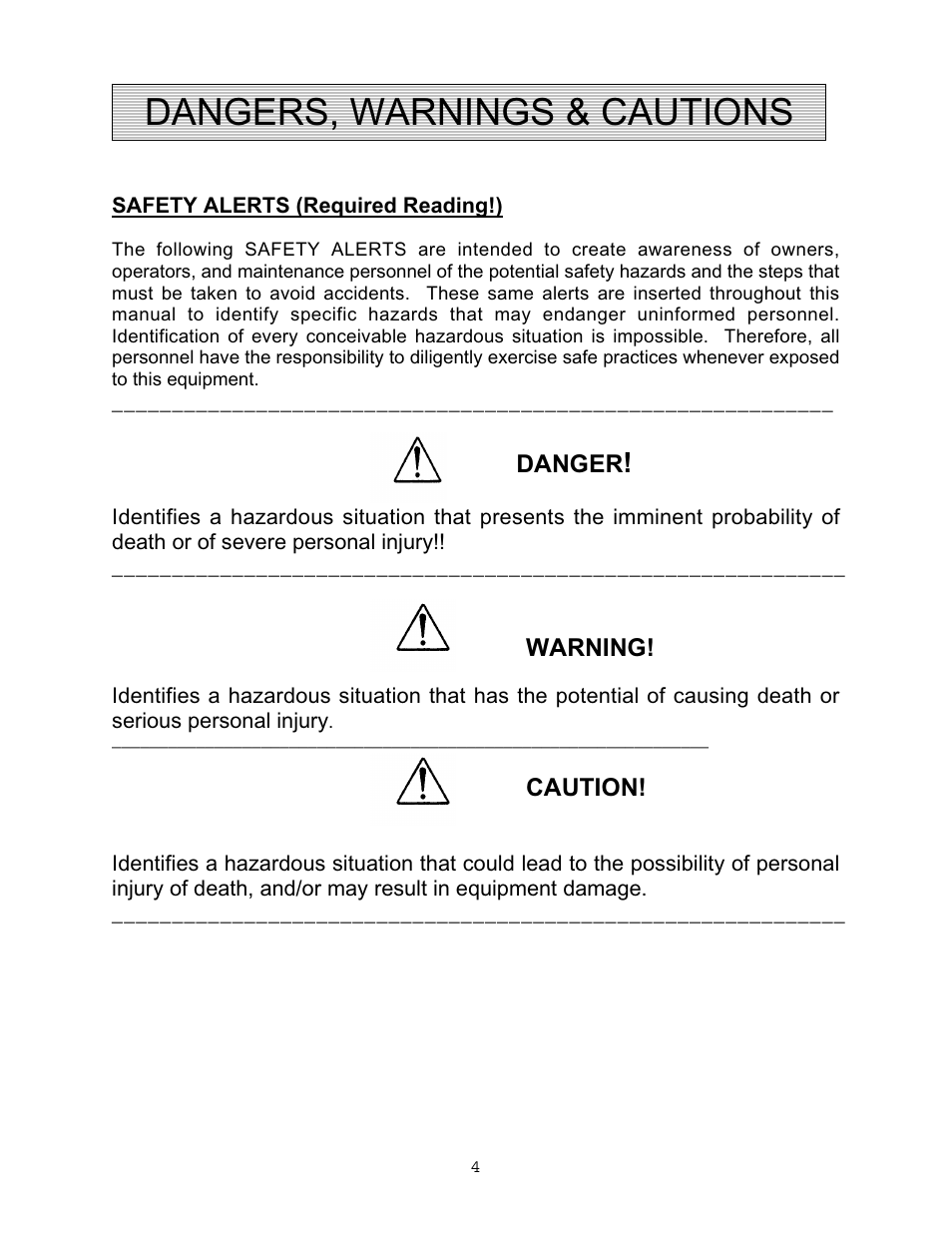 Dangers, warnings & cautions | Autoquip VERTICAL RAM LIFTS - DUAL RAM User Manual | Page 4 / 37