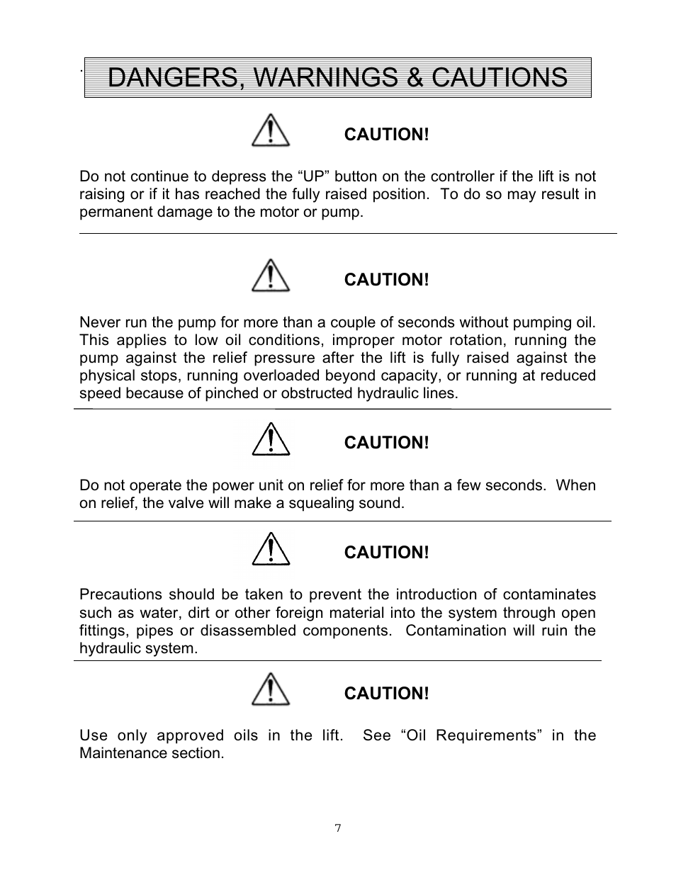 Dangers, warnings & cautions | Autoquip VERTICAL RAM LIFTS - DUAL RAM User Manual | Page 7 / 37