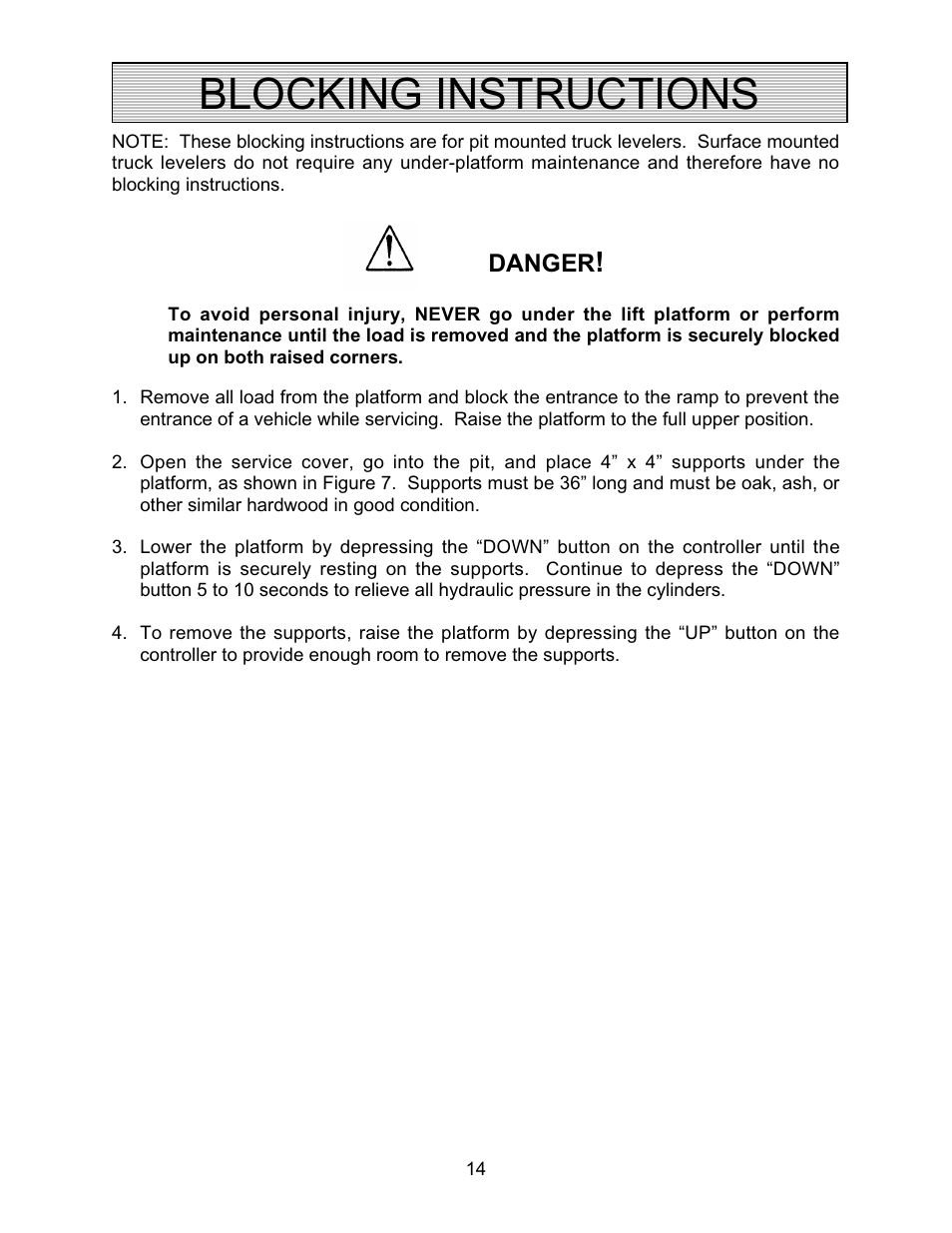 Blocking instructions | Autoquip TRUCK LEVELER - SHALLOW PIT MOUNT User Manual | Page 14 / 53