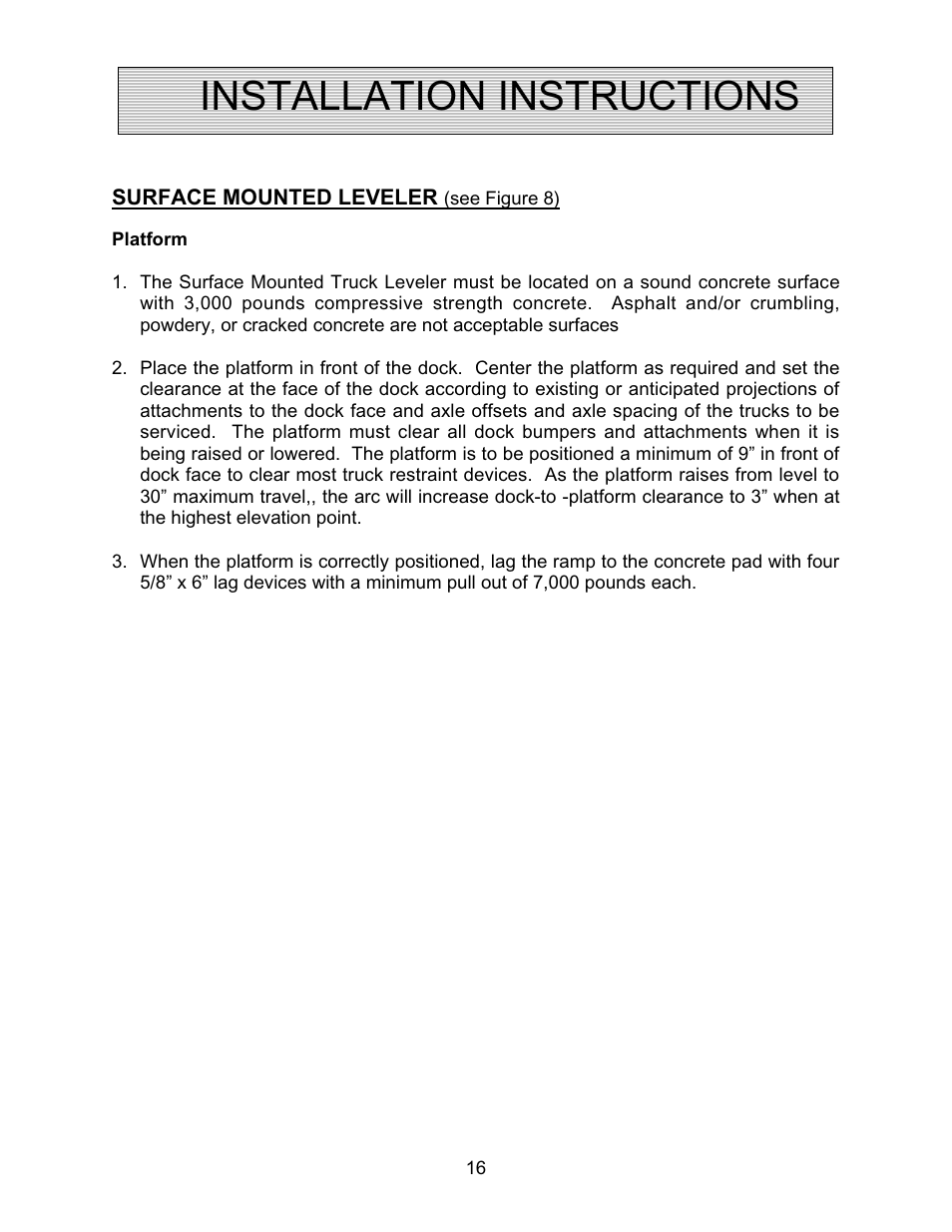 Installation instructions | Autoquip TRUCK LEVELER - SHALLOW PIT MOUNT User Manual | Page 16 / 53