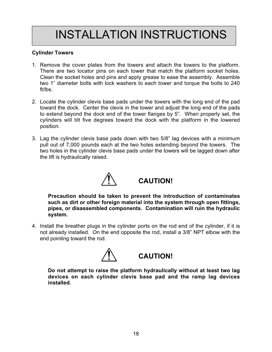 Installation instructions, Caution | Autoquip TRUCK LEVELER - SHALLOW PIT MOUNT User Manual | Page 18 / 53