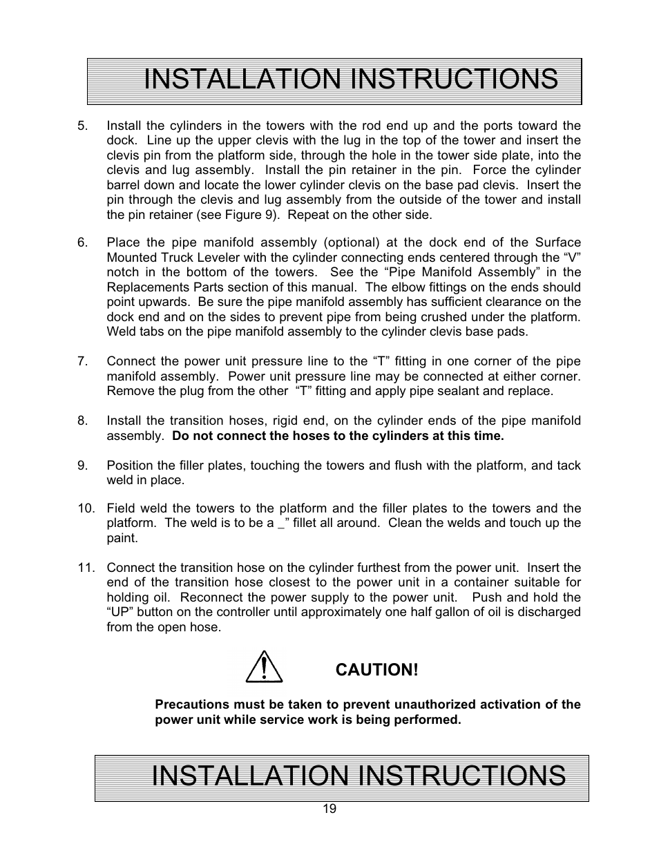 Installation instructions | Autoquip TRUCK LEVELER - SHALLOW PIT MOUNT User Manual | Page 19 / 53