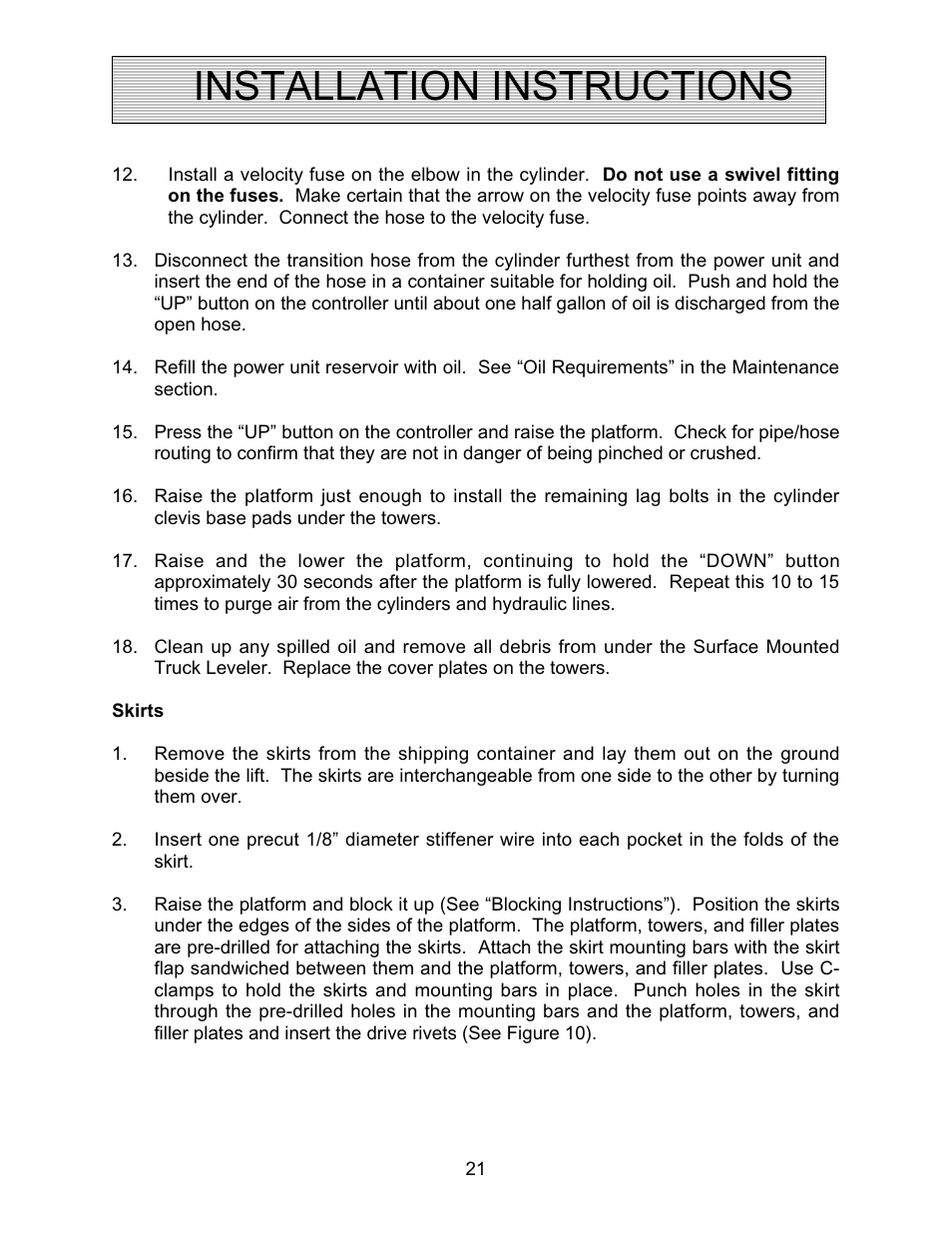Installation instructions | Autoquip TRUCK LEVELER - SHALLOW PIT MOUNT User Manual | Page 21 / 53