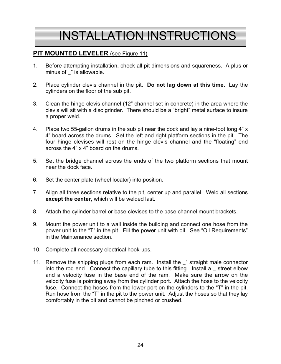 Installation instructions | Autoquip TRUCK LEVELER - SHALLOW PIT MOUNT User Manual | Page 24 / 53