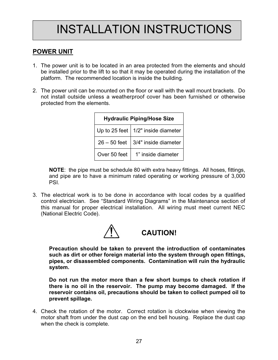 Installation instructions, Caution | Autoquip TRUCK LEVELER - SHALLOW PIT MOUNT User Manual | Page 27 / 53