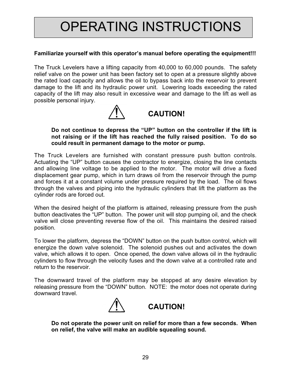 Operating instructions | Autoquip TRUCK LEVELER - SHALLOW PIT MOUNT User Manual | Page 29 / 53