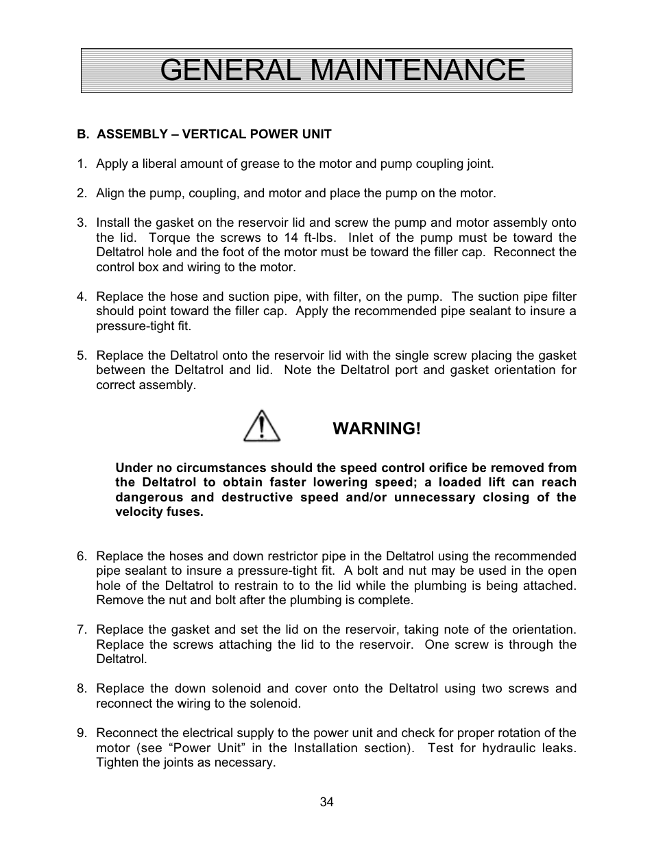 General maintenance, Warning | Autoquip TRUCK LEVELER - SHALLOW PIT MOUNT User Manual | Page 34 / 53