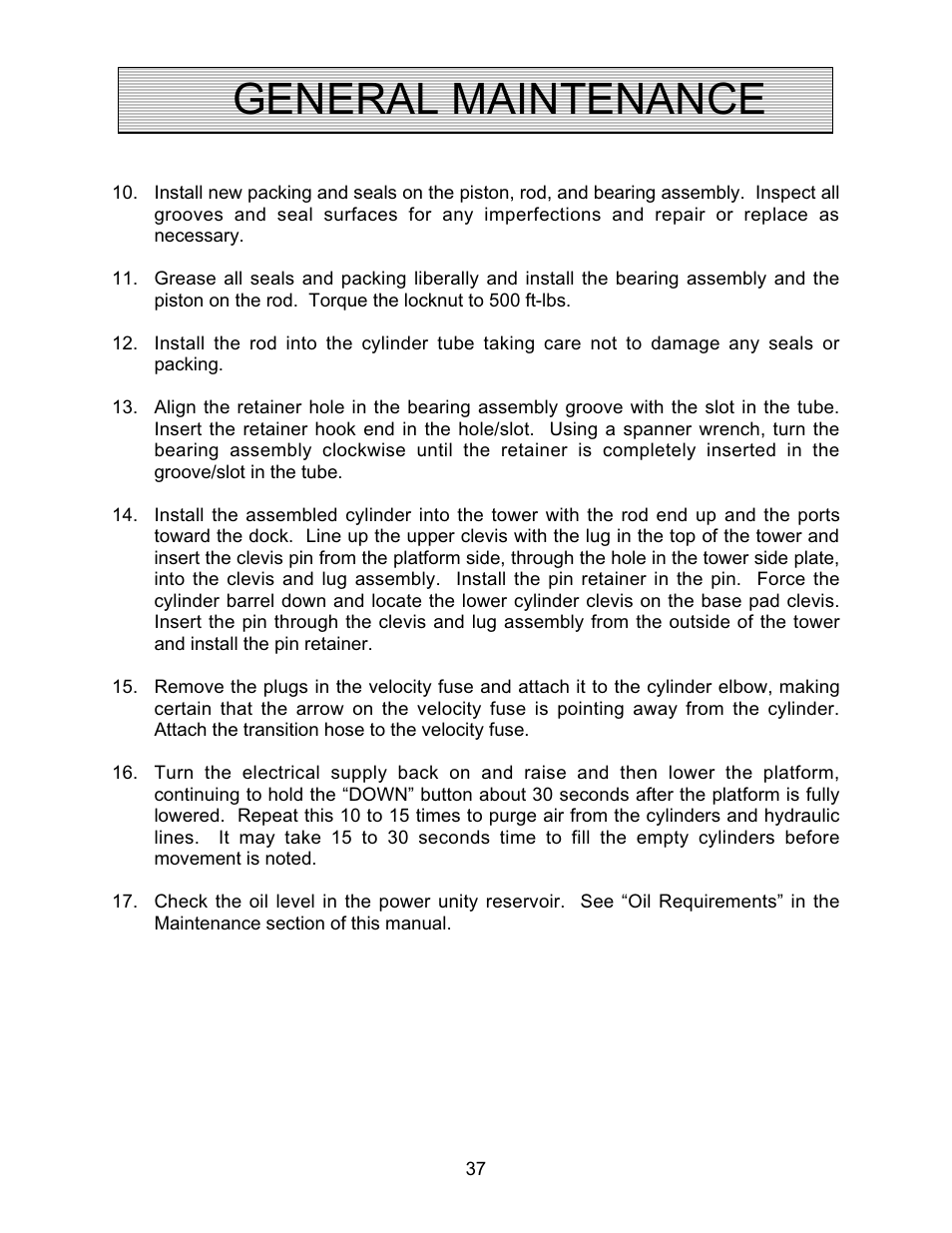 General maintenance | Autoquip TRUCK LEVELER - SHALLOW PIT MOUNT User Manual | Page 37 / 53