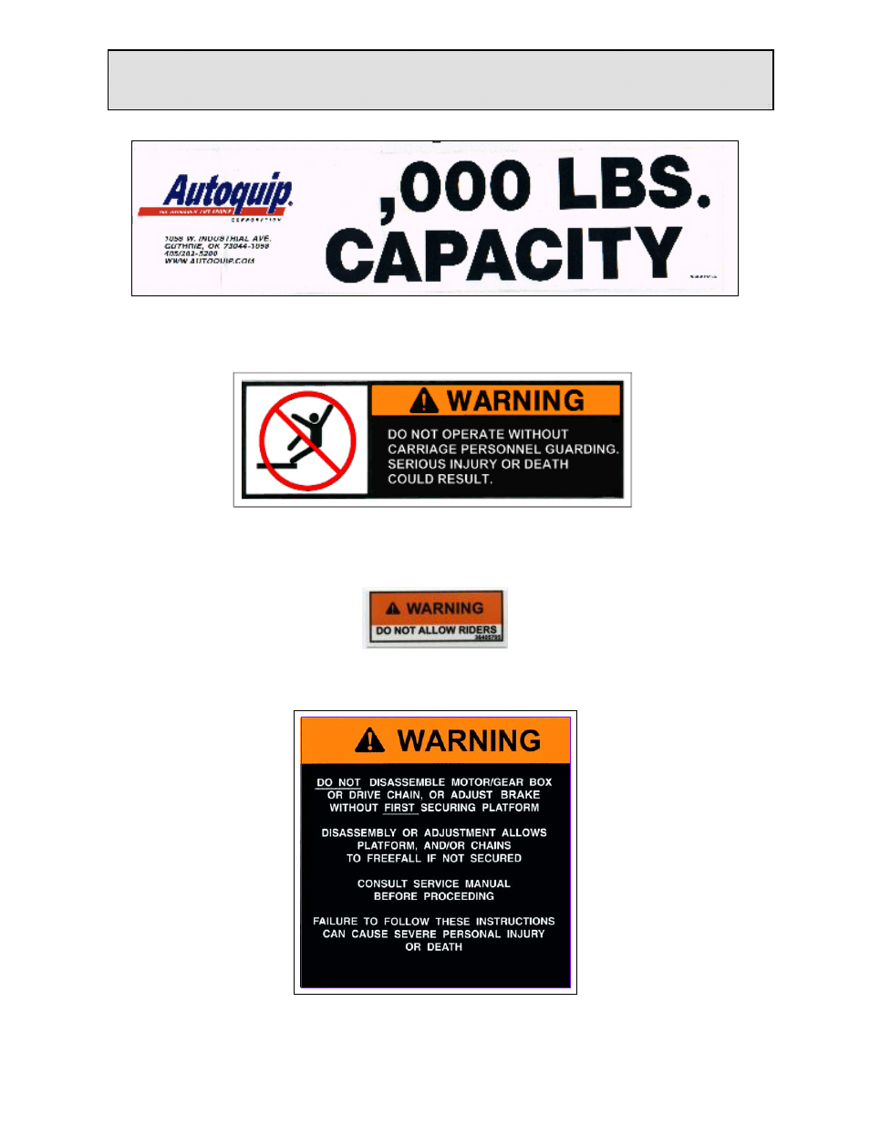 Label identification | Autoquip FREIGHTLIFT FLM User Manual | Page 17 / 96