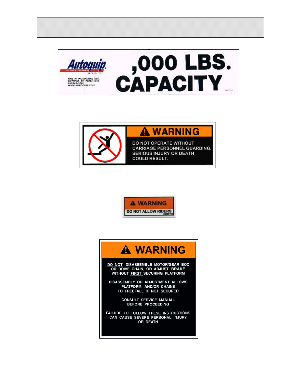 Label identification | Autoquip FREIGHTLIFT FLMC User Manual | Page 17 / 96