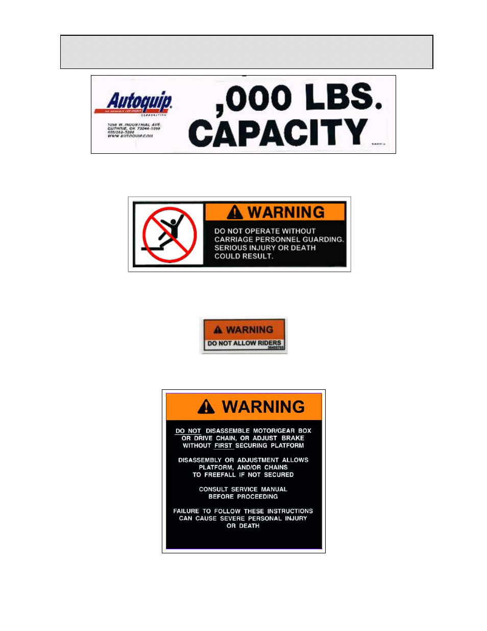 Label identification | Autoquip FREIGHTLIFT FL4M User Manual | Page 17 / 101