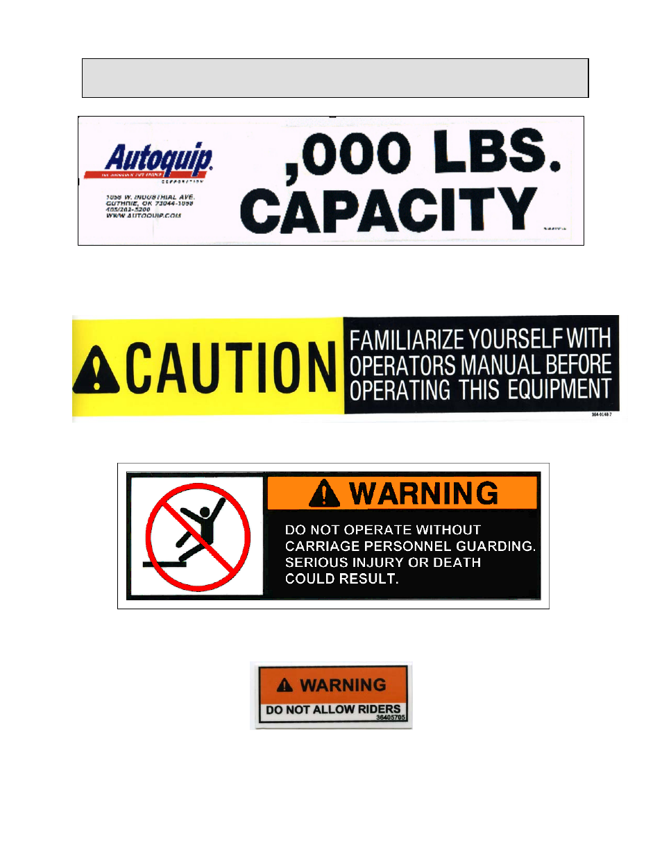 Label identification | Autoquip FREIGHTLIFT FLT User Manual | Page 18 / 77