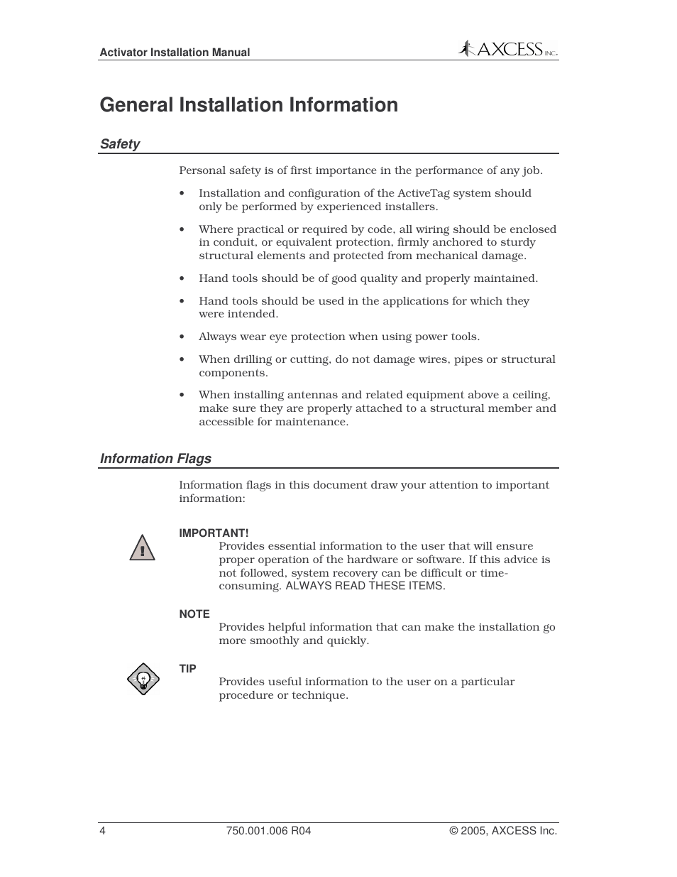General installation information | Axcess Activator Installation Guide User Manual | Page 4 / 18