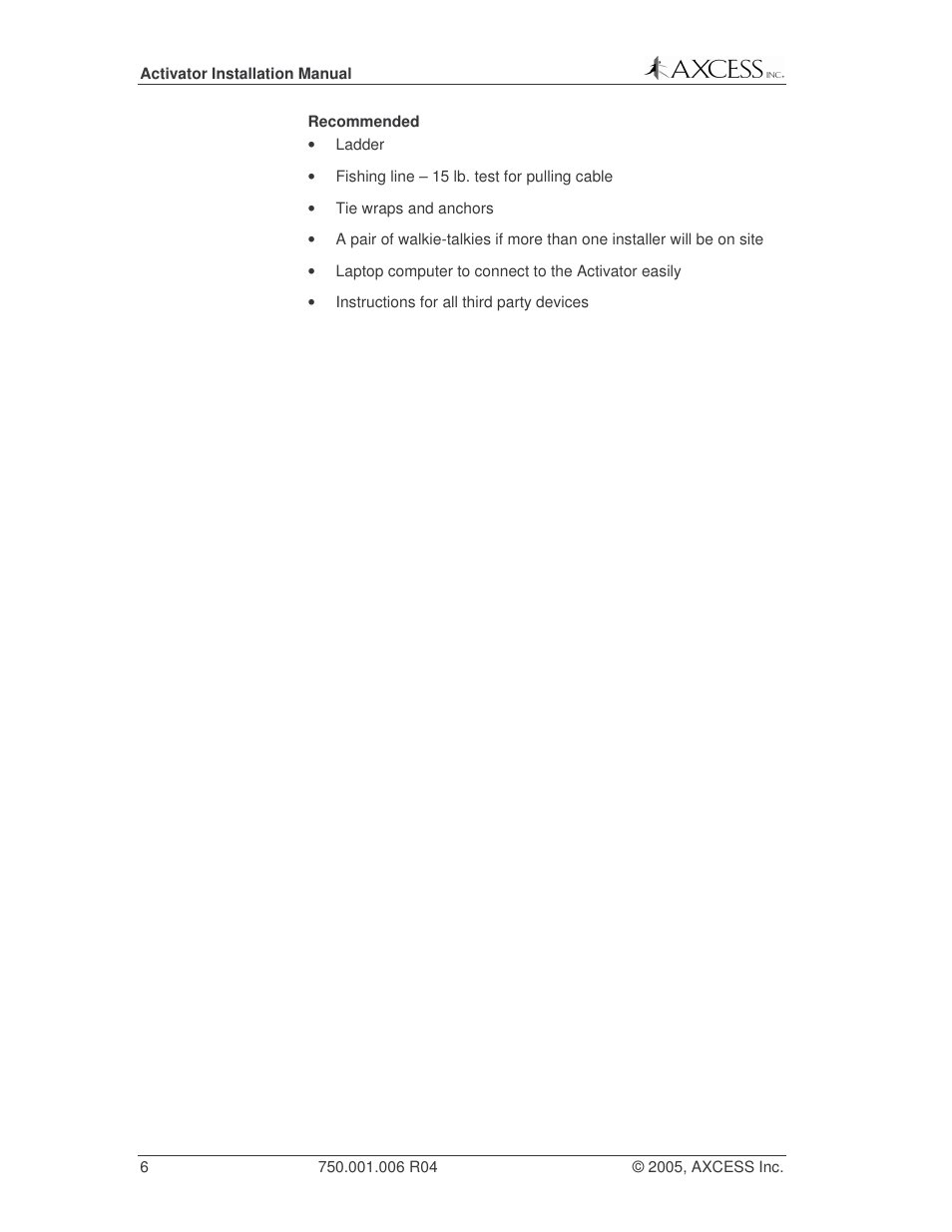 Axcess Activator Installation Guide User Manual | Page 6 / 18