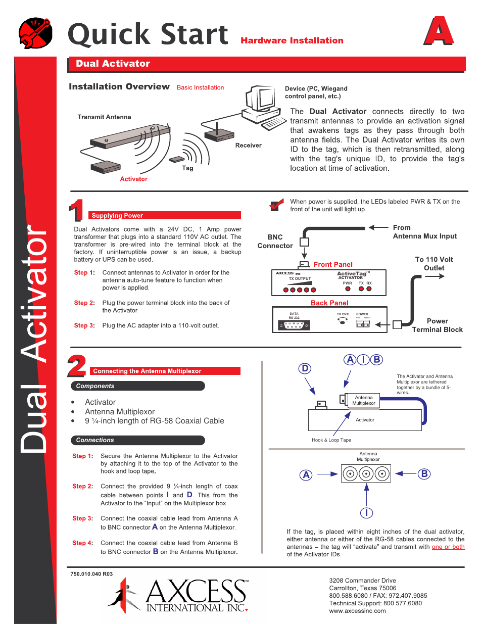 Axcess Dual Activator Quick Start User Manual | 2 pages