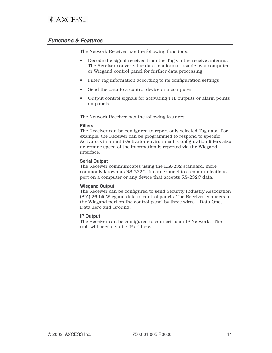 Axcess Network Receiver Installation Guide User Manual | Page 11 / 63