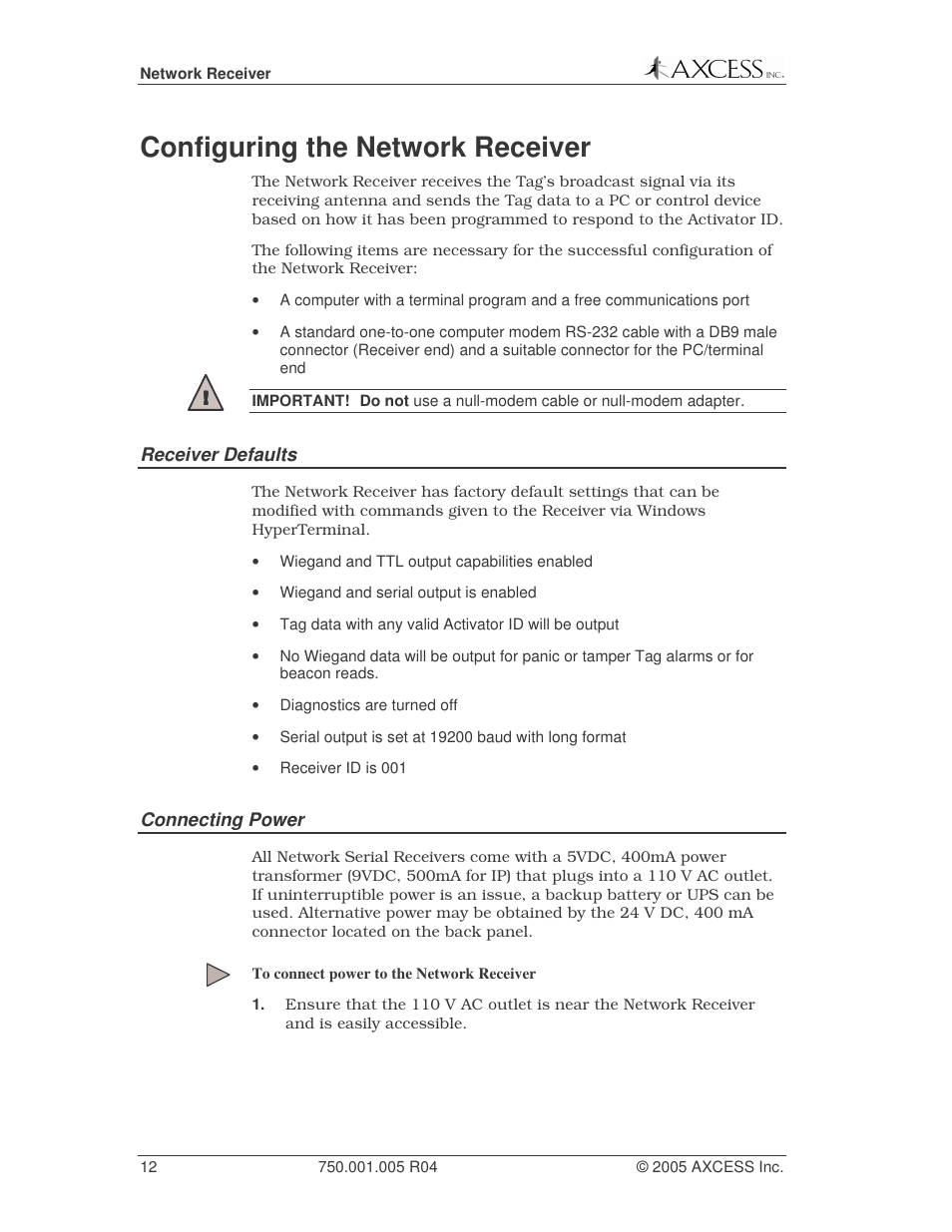 Configuring the network receiver | Axcess Network Receiver Installation Guide User Manual | Page 12 / 63