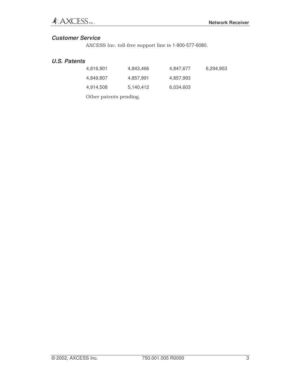 Axcess Network Receiver Installation Guide User Manual | Page 3 / 63