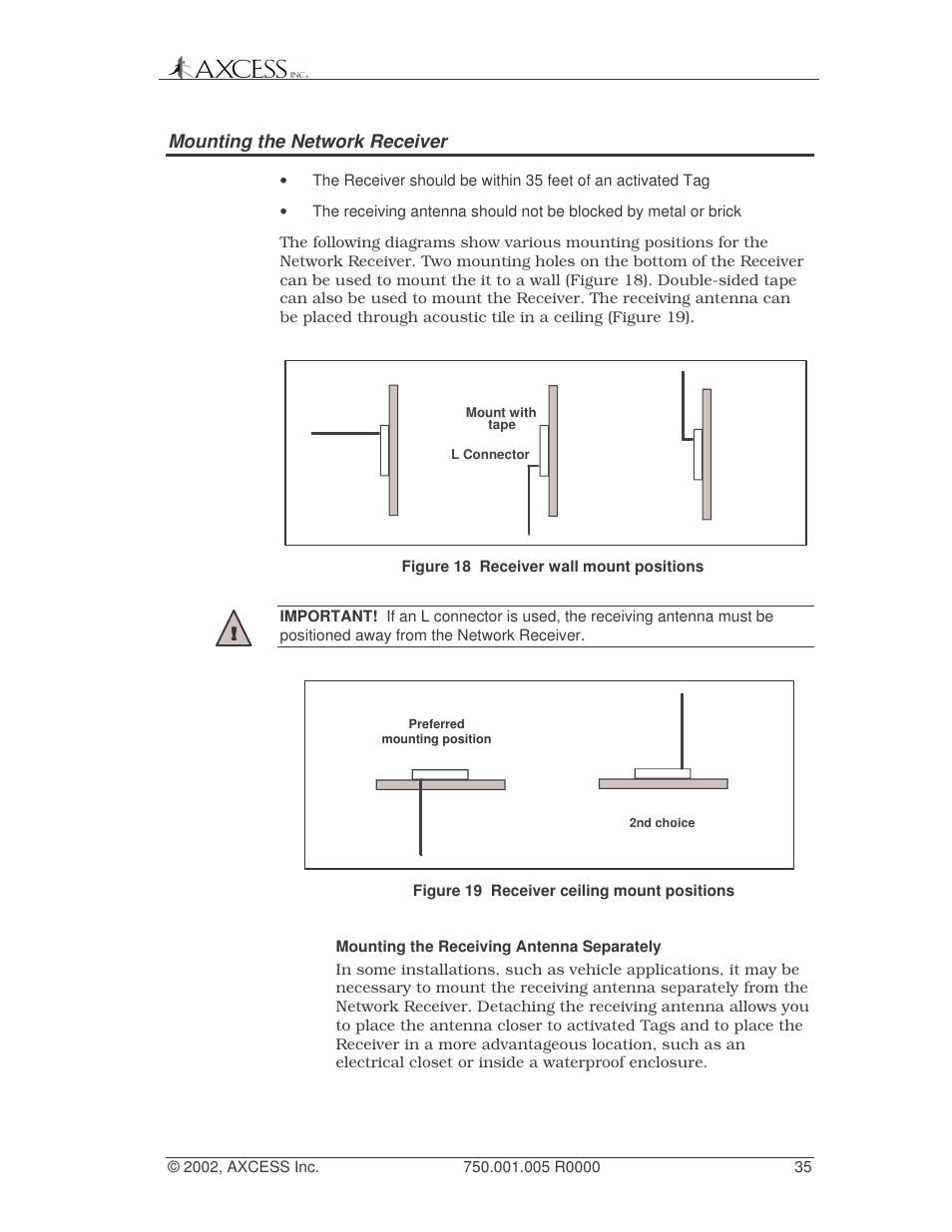 Mounting the network receiver | Axcess Network Receiver Installation Guide User Manual | Page 35 / 63