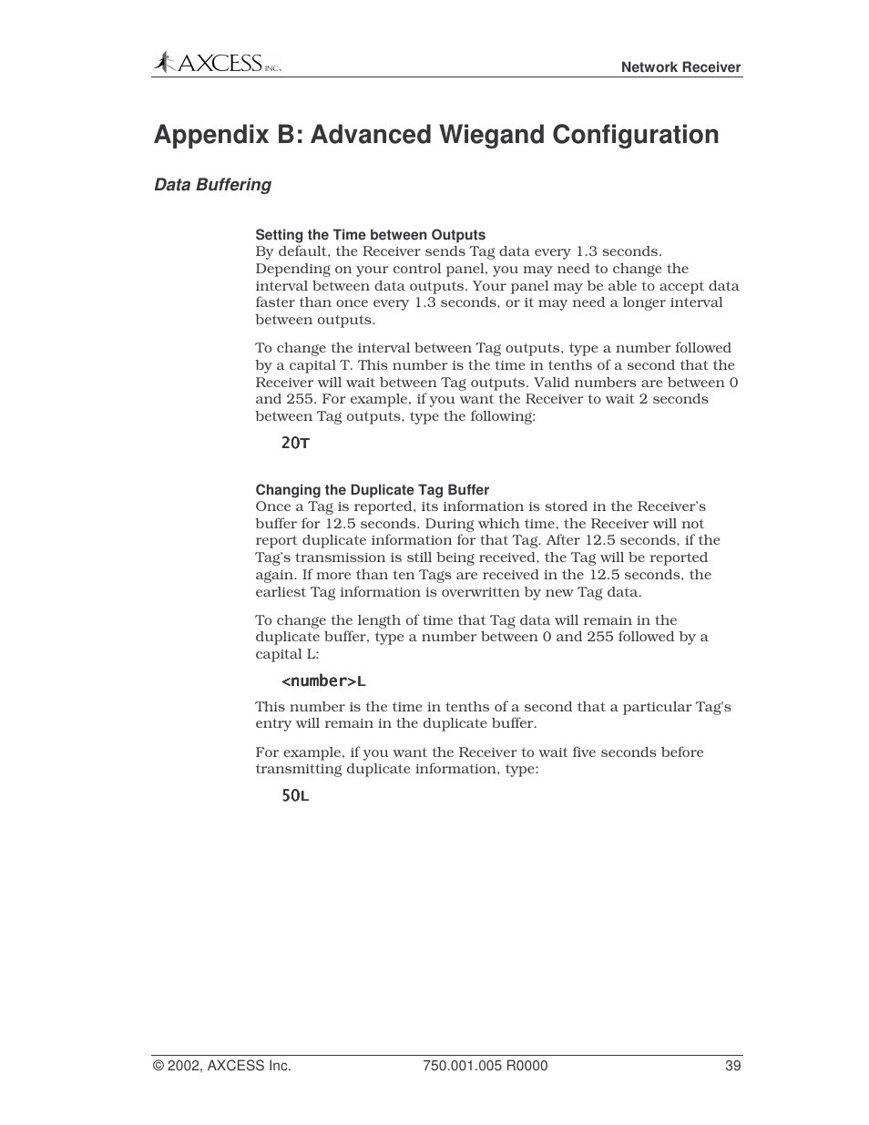Appendix b: advanced wiegand configuration | Axcess Network Receiver Installation Guide User Manual | Page 39 / 63