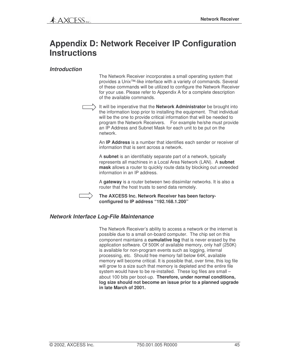 Axcess Network Receiver Installation Guide User Manual | Page 45 / 63
